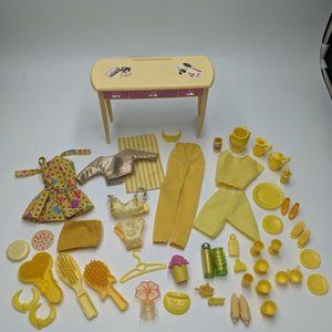 Vintage Barbie YELLOW lot Accessories Clothes Furniture Bikini